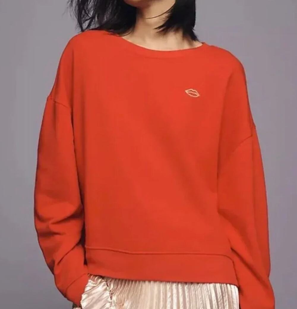 Pilcro Red Embroidered Lips / Smooch Sweatshirt XXS